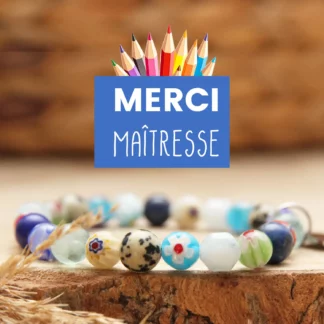 Bracelet Soleil Bleu pour maîtresse avec pierres naturelles et perles millefiori multicolores
